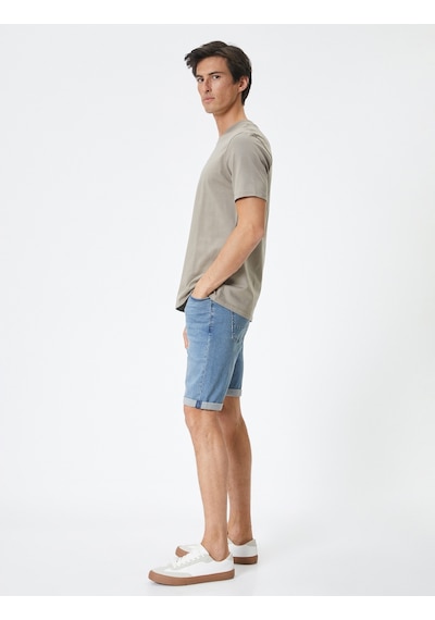 Koton Kot Şort Slim Fit Düğmeli Cepli Katlı Paça Açık İndigo 4sam40312nd Açık İndigo