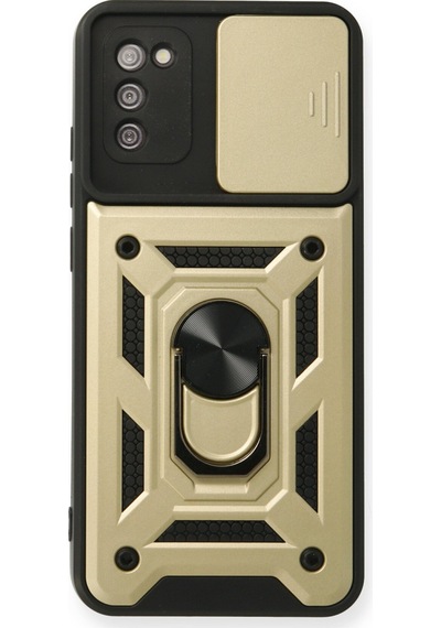 Samsung Galaxy Uyumlu   A03s Kılıf Pars Lens Yüzüklü Silikon - Gold