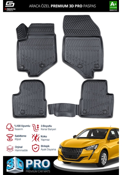 S-dizayn Peugeot 208 2 3d Pro Havuzlu Paspas 2019 Üzeri A+ Kalite