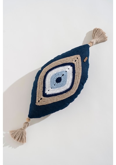 Kot Tasarımlı Nazar Boncuklu Dekoratif Kırlent Kılıfı / Göz Figürlü Yastık - 25x40 Cm Mavi-vizon