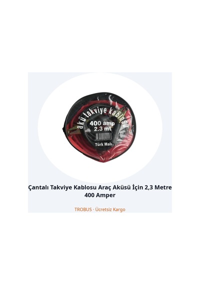 Trobus Çantalı Takviye Kablosu Araç Aküsü İçin 2,3 Metre 400 Amper