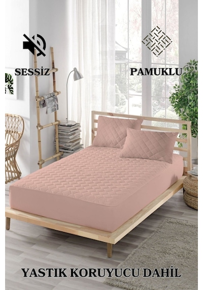 Mona Verde Alez Takımı %100 Pamuklu Sessiz 3 Parça Kapitoneli Yastık Alezli MNVAPFK00 Pembe