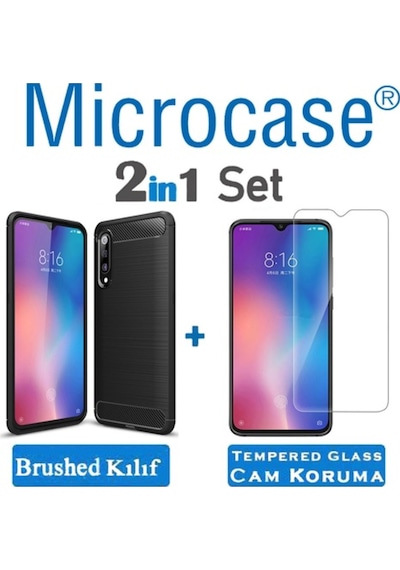 Xiaomi Mi 9 Brushed Silikon Kilif + Cam (Seçin) 332693560 - Seçenek / Cam Koruma-Tempered Glass Istemiyorum