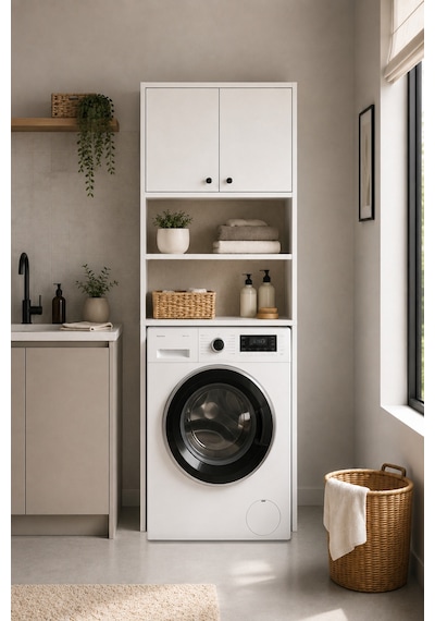 Nest Tekli Çamaşır Makinası Dolabı Y:190 G:65 D:25 / Beyaz