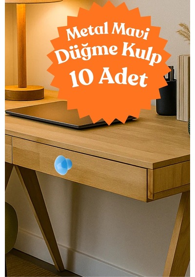 10 Adet Metal Yuvarlak Düğme Kulp - Çocuk Odası, Mutfak Ve Dolap İçin Modern Çekmece Kulbu Mavi Mavi