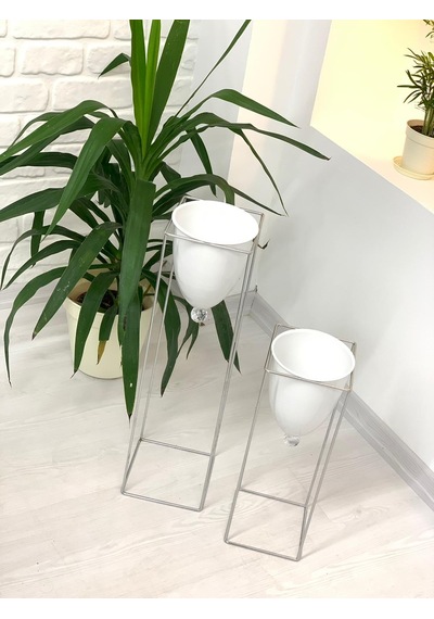 Gümüş Renk 2'Li Metal Ayaklı Saksı Çiçeklik (468977521)