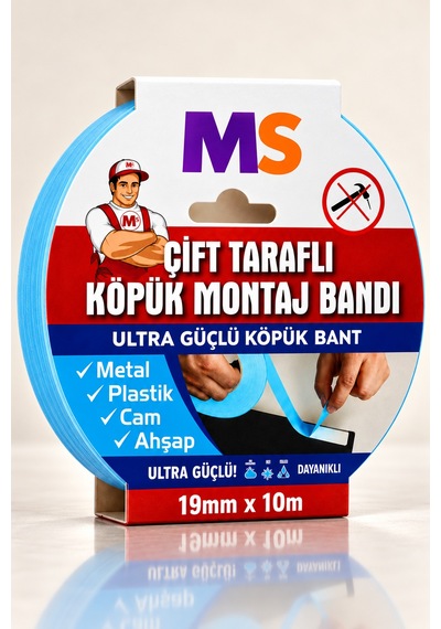 Ultra Güçlü 19 Mm X 10 Mt Çift Taraflı Köpük Montaj Bandı Metal Plastik Cam Ahşap Bantı Bantları