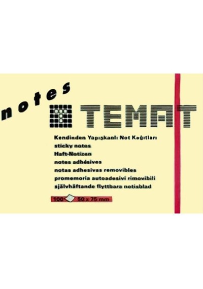 Temat Yapışkanlı Not Kağıdı 50x75 MM Pastel Sarı