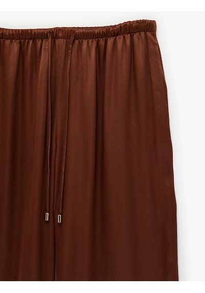 Koton Beli Bağlamalı Düz Bol Paça Saten Pantolon Kahverengi 6sak40161pw Kahve