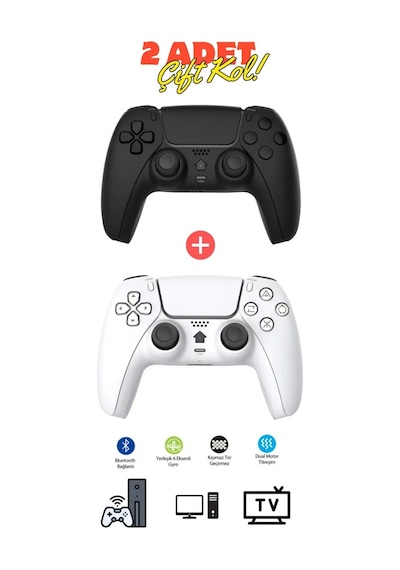 Miaxtreme 2 Adet Siyah Beyaz Kablosuz Bluetooth Gyro Titreşimli Oyun Kolu Joystick Ps4 Kolu Ps Pc Tv Uyumlu