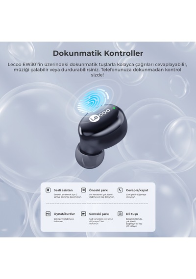 Lecoo EW301 Kablosuz Bluetooth 5.0 TWS Mikrofonlu Kulak İçi Kulaklık
