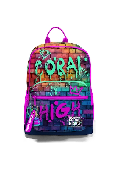 Coral High Dört Bölmeli Pembe Lacivert Grafiti Ortaokul Çantası - Kız Çocuk