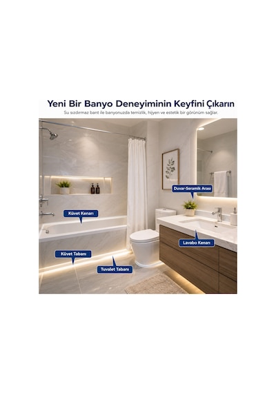 3,2m Su Geçirmez Sızdırmazlık Bandı Küvet Lavabo Duş Mutfak Kenar Bandı Yapışkanlı Pvc