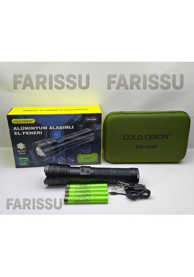 Or-g500 100w Ultra Güçlü Şarj Edilebilir El Feneri - Powerbank Özellikli, 1000 Metre Teleskopik Zoomlu Siyah
