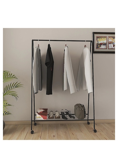 Tekerlekli Oval Askılık Ayaklı Askılık Konfeksiyon Butik Askılık Siyah