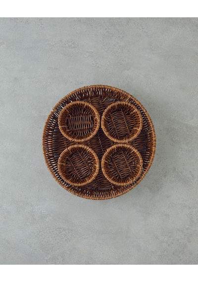 Boho Plastik Rattan 5 Parça Sunumluk 27x27x5 Cm Kahverengi