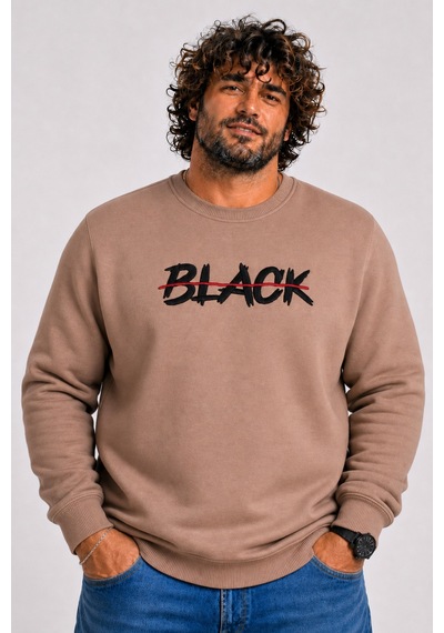 Starbattal Erkek Büyük Beden Sıfır Yaka 3ip Sweat Black 24202 S.kahve-2855 Starbattal Erkek Büyük Beden Sıfır Yaka 3ip Sweat Black 24202 S.kahve-2855