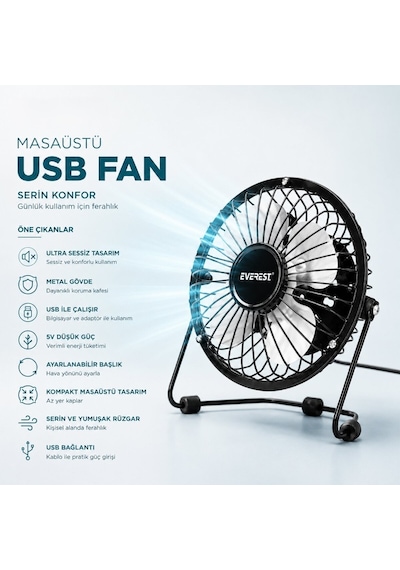 Masaüstü Mini Usb Fan - Metal Gövdeli - Sessiz Açık Bej