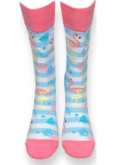 Me-vo Tekli Açık Mavi Renkli Erkek - Kadın Unisex Esnek Nem Alabilen Pamuklu Flamingo Desenli Soket Çorap Açık Mavi