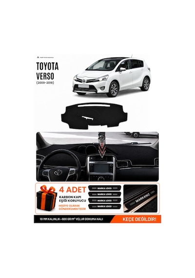 Toyota Verso 2009-2018 Uyumlu Torpido Koruma, Torpido Örtüsü, Torpido Kılıfı - Siyah-gri - To024