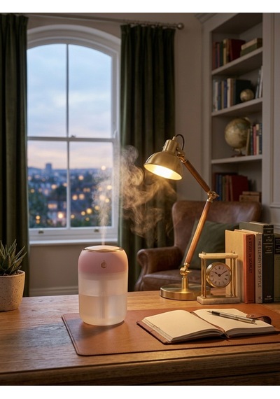 Ultrasonik Sessiz Hava Nemlendirici - Rose Gold Detaylı Buhar Makinesi Pembe 330 Ml
