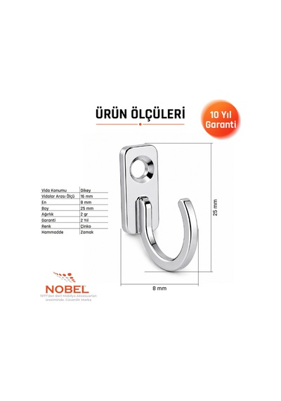 Anahtar Askısı, Metal Vestiyer Askısı, 2 Gr, Dolap Ve Duvar Askılığı, Çi Nko Vidalı Çinko