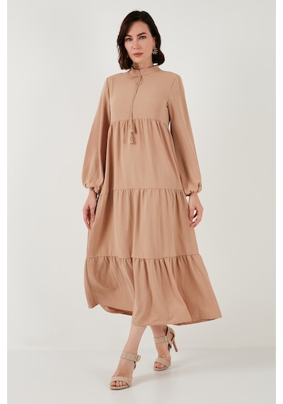 Lela Modest Regular Fit Dik Yaka Uzun Bayan Elbise 611El545 Camel