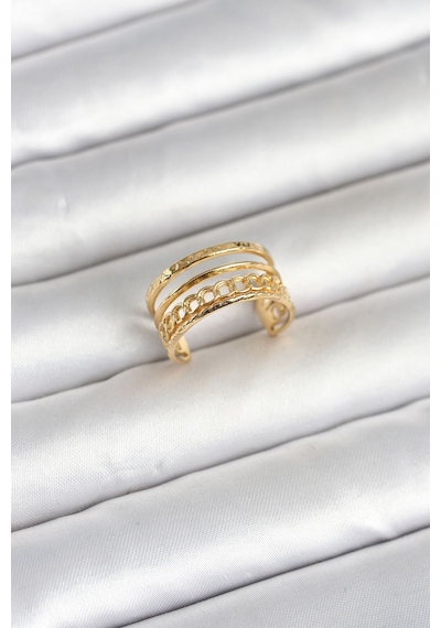 316l Çelik Gold Renk Zincirli Vintage Model Kadın Yüzük - Çok Renkli