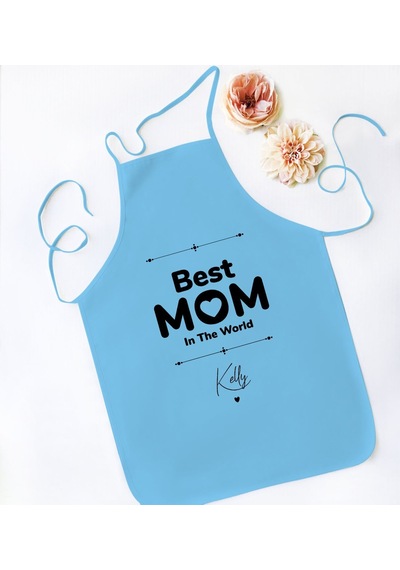 Bk Gift Kişiye Özel İsimli Anneler Günü Tasarımlı Mavi Mutfak Önlüğü, Aşçı Önlüğü, Şef Önlüğü, Anneye -15 Bej