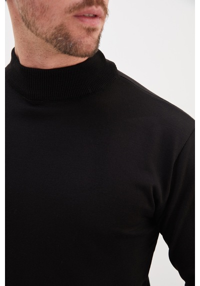 Fullamoda Basic Dik Yaka Regular Fit Triko Kazak Siyah
