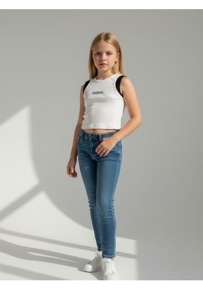 Kız Cocuk Pamuklu Fitiili Crop Bluz-16763 Beyaz Siyah