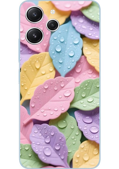 Redmi 12 Uyumlu Pastel Damlalıklı Yapraklar Baskılı Silikon Kılıf Renkli