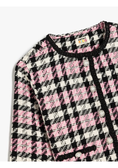 Koton Tüvit Ceket Uzun Kollu Düğme Ve Cep Detaylı Yuvarlak Yaka Pembe Ekose 5wkg20088aw Pembe