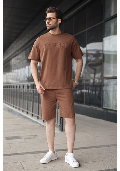 Kahverengi Erkek Şort T-shirt Takım E7347