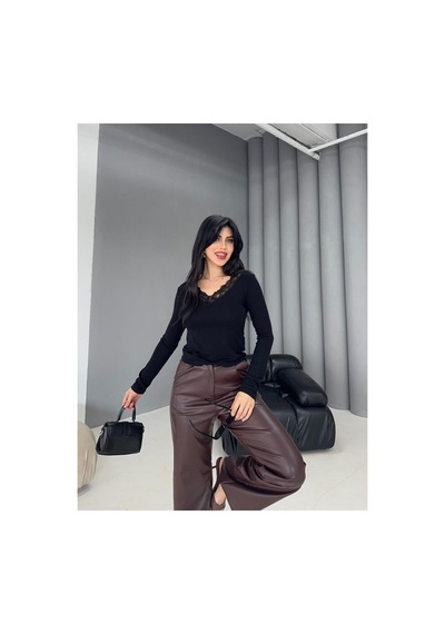 Dima Fashion Dantel Detaylı Bluz Siyah