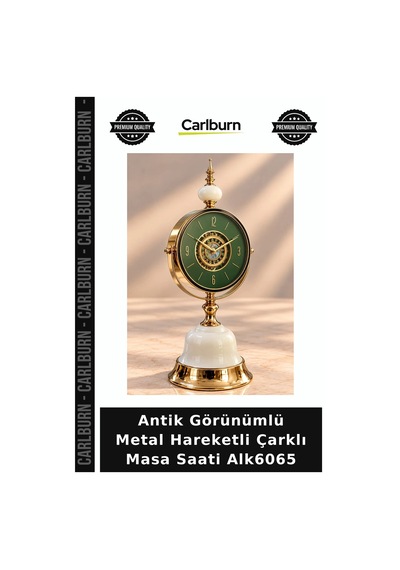 Antik Görünümlü Metal Hareketli Çarklı Masa Saati Alk6065 Dekoratif Ev Çalışma Çok Renkli