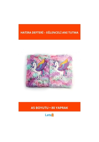 Unicorn Tasarımlı Peluş Hatıra Defteri A5 80 Yaprak Renkli Çok Renkli