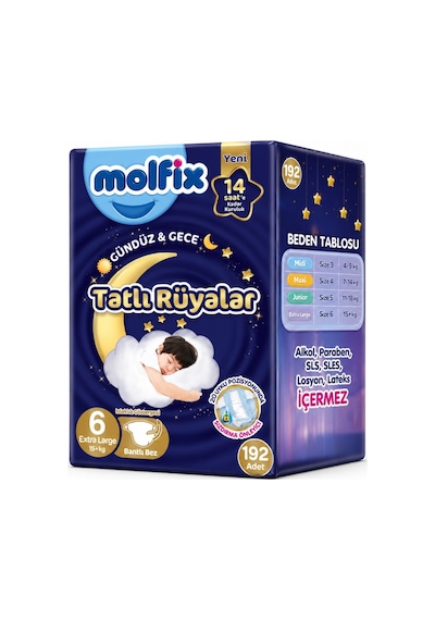 Molfix Tatlı Rüyalar Bebek Bezi 6 Beden15+ Kg Extra Large 192 Adet