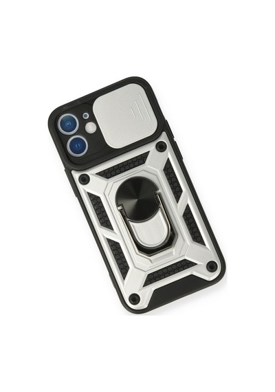 Newface Apple Uyumlu iPhone 12 Mini Kılıf Pars Lens Yüzüklü Silikon - Gümüş Gümüş