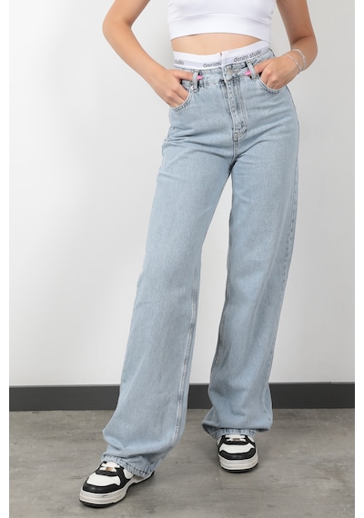 Giysa Jb Beli Lastikli Wide Leg Jean Buz Mavi