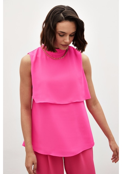 Sateen Aksesuar Detaylı Volanlı Bluz - Fuşya
