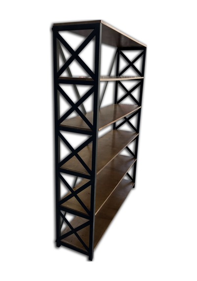 Bengimobilya Kitaplık Metal Çapraz Yan Model Mdf Torna Raf Parlak Siyah Lake