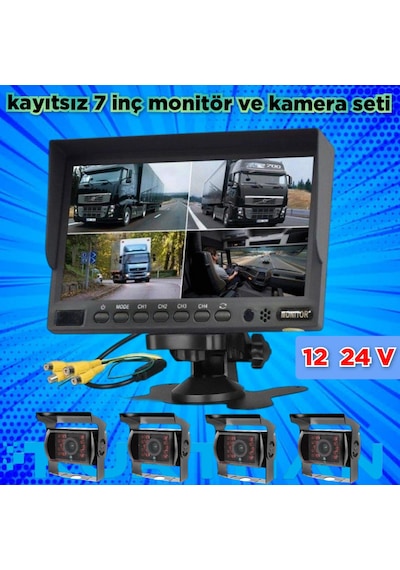 Kayıtsız 7 İnç Monitör 4 Adet Metal Kasa Kamera 12 24 Volt