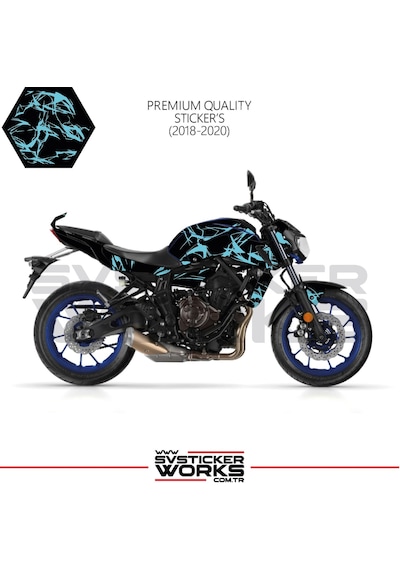 Mt-07 2018-2020 Kaplama Sticker Şimşek Yıldırım Motor Kaplama Modeli Hazır Kit 2018-2020 Uyumlu Mavi