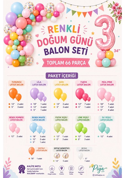 Gökkuşağı Karnavalı Büyük Balon Seti 66 Parça Karışık Çok Renkli