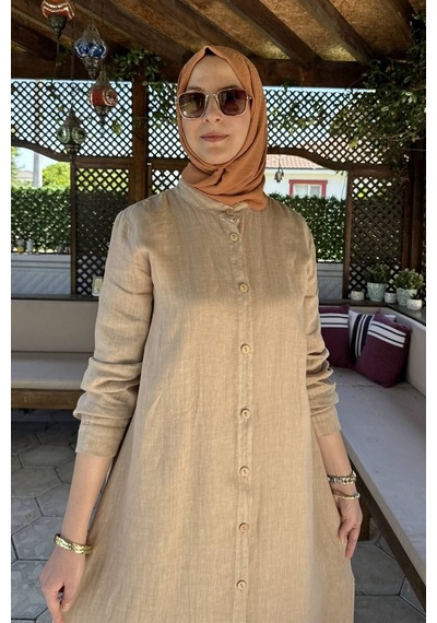 Rabia Şamlı Derin Keten Takım Bej Normal