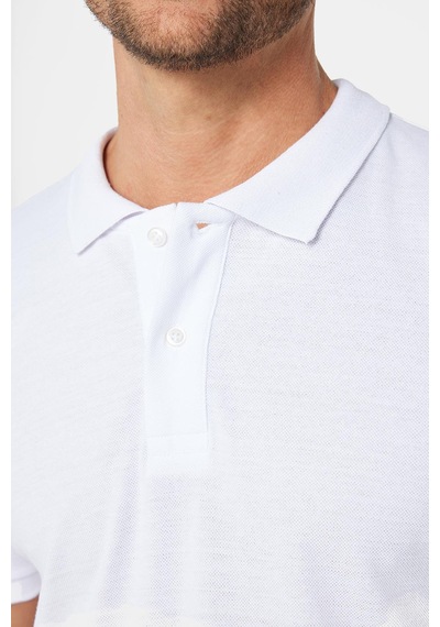 Tudors Erkek Slim Fit Dar Kesim Pamuklu Yumuşak Dokulu Serin Tutan Kumaş Düz Pike Beyaz Polo Yaka Tişört-30764 Beyaz