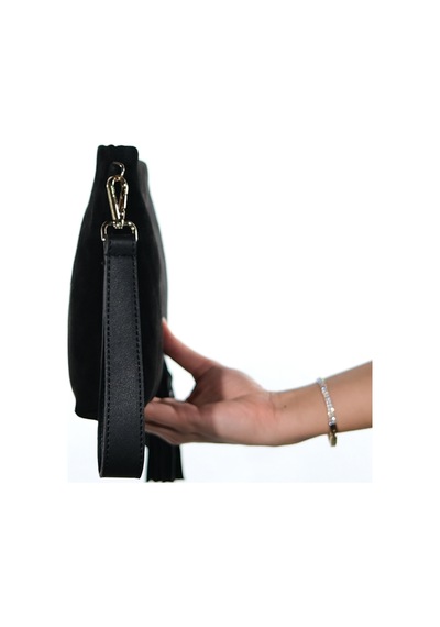 Morden Siyah Süet Hakiki Deri Kadın Clutch Çanta Siyah