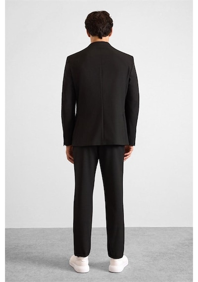 Süvari Siyah Slim Sivri Yaka Düz Armürlü Torba Cep 6 Drop Takım Elbise Stk1007000040-s09