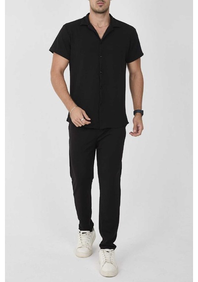 Mcz Giyim Siyah Renk Krep Kumaş Slim Fit Erkek Pantolon - Gömlek Alt Üst Takım
